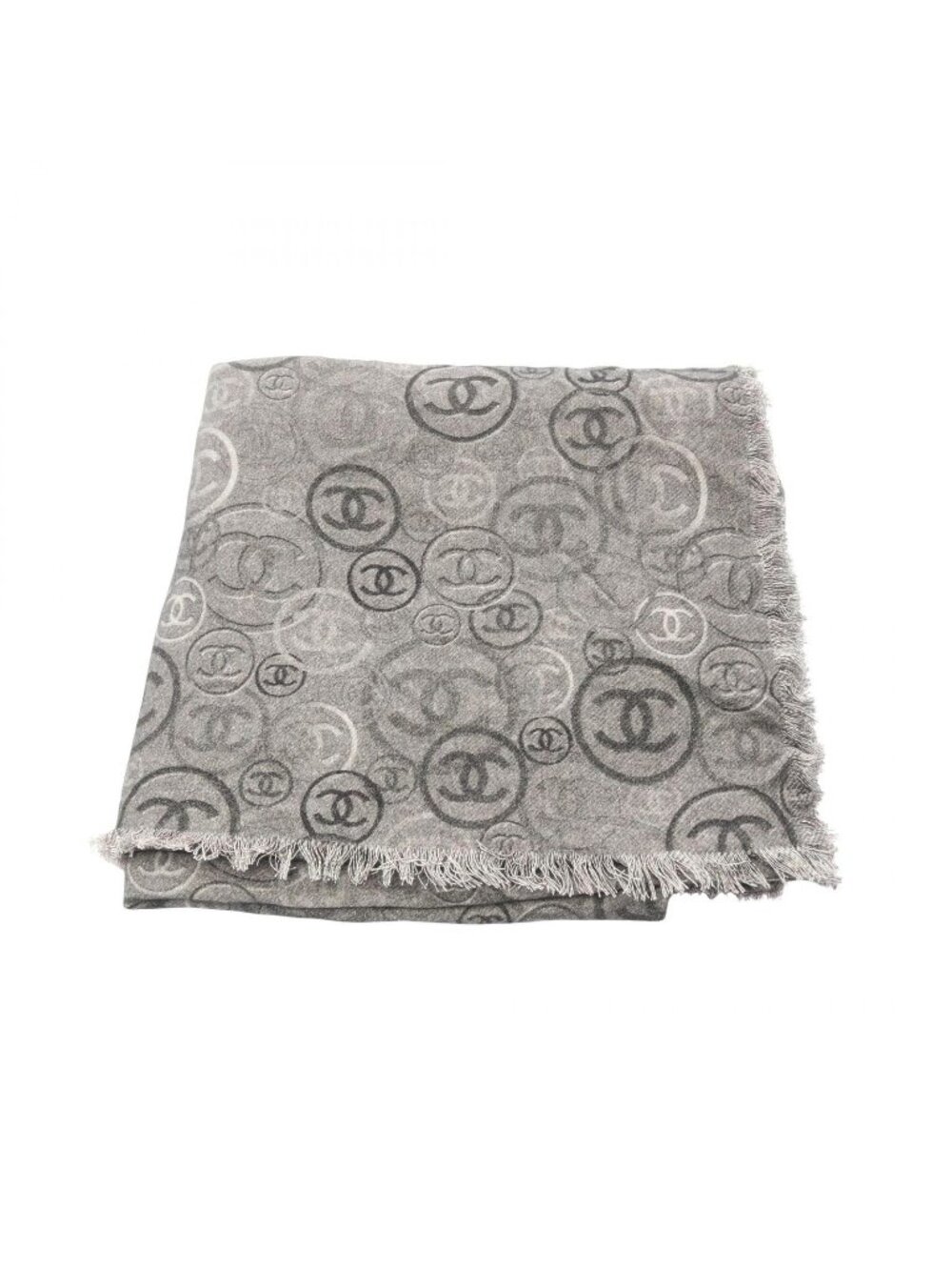 Chanel Shawl CC Logo Poncho Gray Style Cashmere Scarf
